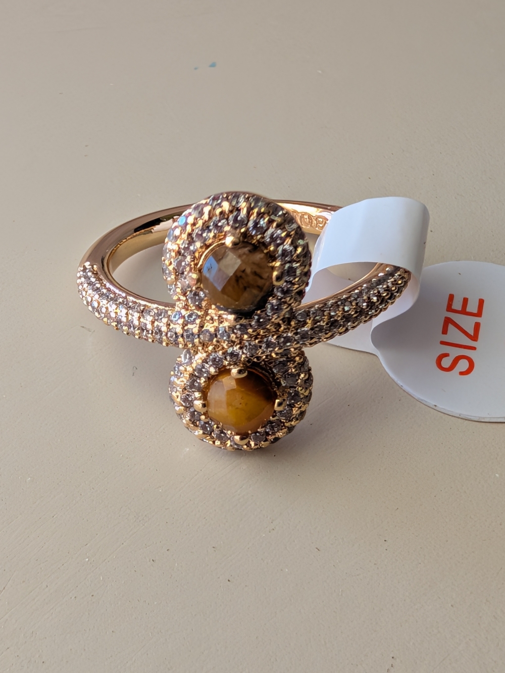 Bomb Party Genuine Tigers Eye on Gold Plating Ring